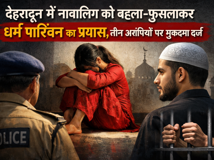 देहरादून में नाबालिग को बहला-फुसलाकर धर्म परिवर्तन कराने का आरोप, तीन लोगों पर मुकदमा दर्ज।