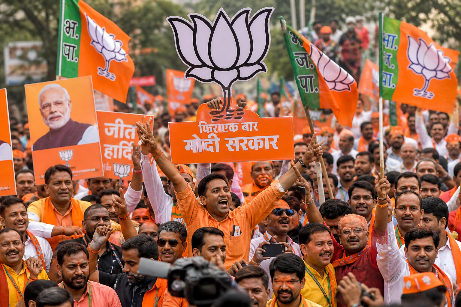 पूर्वी और दक्षिणी भारत में बीजेपी की प्रचंड जीत, अब सरकार गठन और जिम्मेदारियों पर मंथन तेज।